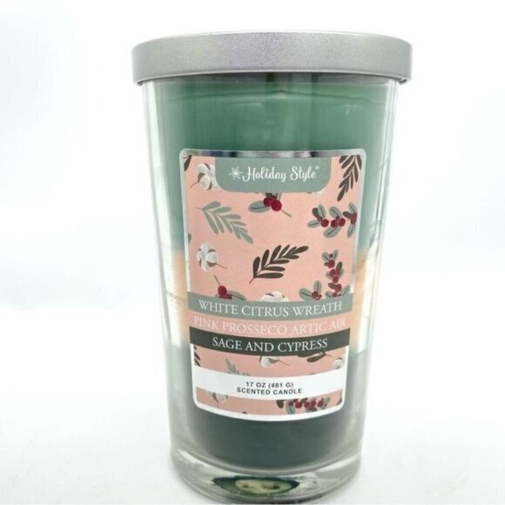 White Citus Pink Prosseco Sage and Cypress Layered Scented Candle